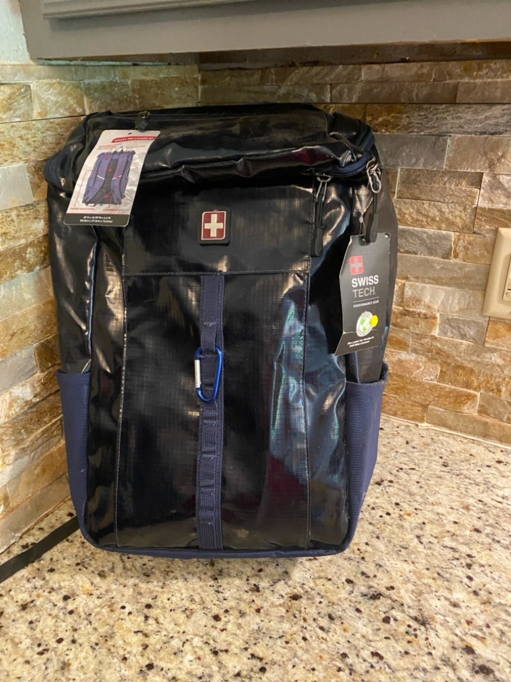 Swiss Tech Black and Blue Waterproof Roll-Top Backpack